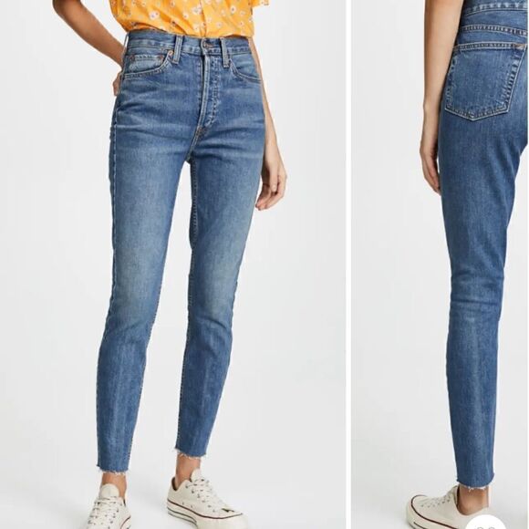 New Re/Done High rise Raw hem ankle crop size 25 - Picture 1 of 6